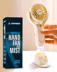VRPRIME Portable Hand Fan Rechargeable Table Fan Small Mini USB Fan | With Mist Spray Humidifier for Hot Summer | Ideal for Home, Office, Kitchen & Travel Use (Beige White, 1000mAh) (Beige White)