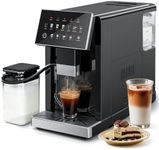 Kismile Automatic Espresso Machine with Grinder & Milk Frother | Thickness Adjustment, Single/Double Cup, 1.5L Removable Water Tank, One-touch Latte & Cappuccino Coffee Maker for Home/Office