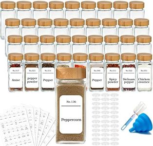 KITment 36Pcs Glass Spice Jars Bottles with Bamboo Lid, Square Seasoning Containers Spices Organizer Small Items Storage Organization for Spice Rack, Cabinet, Drawer, with Shaker Lids, 120ml