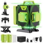 Laser Level Green Self Levelling 4x360°, 16 Line Green Lasers for Construction and Picture Hanging, Rechargeable Battery, Remote Controller, Magnetic Rotating Stand Included