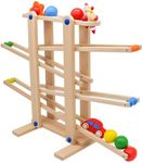 Infantastic® Wooden Marble Run Game - Natural Wood, with 4 Multi-Coloured Balls & Rolling Toys, Educational Toy for 1+ Year Olds - Ball Tower, Race Track, Roller Coaster, Learning Construction