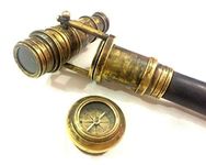 Vintage King Brass Telescope Head Working Compass On Top Nautical Spy Telescope Steampunk Walking Cane Brass Handle Victorian Wooden Walking Stick (3 Fold Wooden Walking Cane ), Black (VK003)