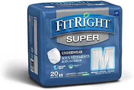 FitRight Super Adult Incontinence Underwear, Maximum Absorbency, Medium, 28”-40” (Pack of 20)