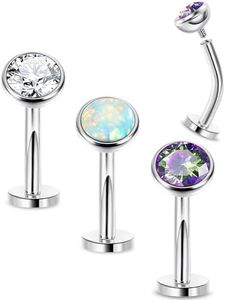 LOAYHOAY 3Pcs 14G Surgical Steel Belly Button Rings for Women Floating Belly Rings Flat Back Belly Piercing Convex Base CZ Navel Rings Curved Barbell Internally Threaded Navel Belly Piercing Jewelry,