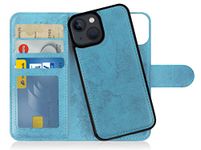 MyGadget Flip Case for iPhone 13 Mini - 2 in 1 Magnetic PU Leather Wallet Cover - Card Slots & Detachable Back Slim TPU Bumper Shell Light Blue