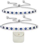 MAXQUU 2Pcs Blue And White Zircon Bracelet With 1Pc White Storage Bag,Friendship Bracelet,Diamond Jewelry Accessory,Glitter Bracelet,Adjustable Rhinestone Bracelet,Birthday Gift For Girl