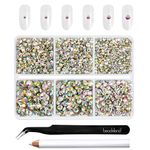 Beadsland 4300pcs Flatback Rhinestones,AB Crystal Rhinestones Nail Gems Round Crystal Rhinestones for Crafts,Mixed 6 Sizes with Picking Tweezers and Wax Pencil Kit, SS6-SS20,Crystal AB