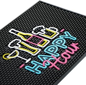 Preboun 17.72 x 11.81 Inches Bar Mat with Fluorescent Pattern Thick Rubber Non Slip Black Bar Spill Mats Countertop Entertaining and Vibrant Home Bar Service Mat for Coffee Kitchen Restaurants Counter
