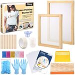 Pllieay 42 Pieces Screen Printing Starter Kit Include Instructions, with 2 Pieces Wood Silk Screen Printing Frames, Screen Printing Squeegee, Waterproof Transparency Films and 5 Colors Fine Glitter