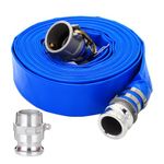 DAVCO 2" ID × 100 ft PVC Lay Flat Discharge Hose, Heavy Duty Reinforced Blue Pool Backwash Hoses For Swimming Drain Pools, with Aluminum Camlock C and E Fittings, Cam Lock Fitting Type F included