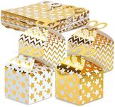 36 Pack Mini Gable Boxes for Party Favors, Birthday, Wedding, Anniversaries, Valentines, Engagement, Gold Foil Ornament Gift Boxes, 4 Polka Dot Designs (3.7x3.2x3.7 in)