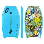 Osprey 33” Bodyboard for Kids and Beginners, Lightweight Deck Boogie Board with Leash, Durable Core for Surfing & Bodysurfing, Blue Sticker