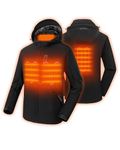 HEWINZE Men's Heated Jacket Soft Shell, Warm Electric Heating Coat Winter with Detachable Hood and Battery Pack 7.4V,Large, Black