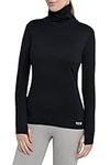 TCA Women's Warm Up Long Sleeve Training Workout Funnel Neck Thermal Running Top with Thumbholes - Black Rock, L