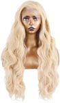 Greenmirr Ombre Blonde Lace Front Wig Wavy 13X4 Lace with Heated Syntehtic Lace Wig for Women Daily Party Replacement Wig 24in