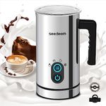 Milk Frother, Seedeem 4-in-1 Electric Milk Steamer, 10.2oz/300ml Automatic Warm and Cold Milk Foamer, Stainless Steel Milk Steamer for Latte, Cappuccinos, Hot Chocolate Milk ……