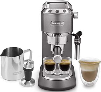 DeLonghi Dedica EC785.GY Metallics Coffee Machine | Traditional Barista Pump Espresso Machine | Coffee and Cappuccino Maker | Grey