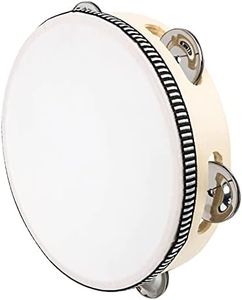 Dreokee Tambourines for Adults, 6 inch Wooden Hand Held Drum Bell Tamborine with Birch Metal Jingles Single Row Percussion Musical Instruments Hand Tambourine for Church, KTV, Party, Game