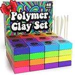 Oven Bake Polymer Clay Set 48 Colors Modeling Clay Sculpting and Starter Bake Clay Kit Baking and Colored Professional Molding Bulk Packs for Making Jewelry, Beads, Earrings, Molds & More