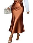 Zeagoo Satin Slip Skirt Womens Brown Summer Skirts Cheap Midi Length Silk Skiart Casual Lightweight Skirts 2024, Brown M