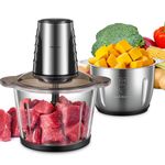 Food Processors with 2 Large Bowls (3L+3L), Mini Chopper Electric Food Chopper, 2 Speed, 1 Bi-Level Blades, Meat Mincer 500W Copper Motor for Baby Food, Meat, Onion, Vegetables, Nut