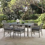 ROXXFLY Rattan Wicker 6 Seater Outdoor Dining Table Set with 6 Chairs for Living Room Grarden Dining Room Sets Six Seater for Home and Hotels - Grey