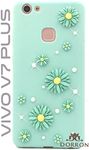 iAccessories Anti Skid 3D Pearl Flower Soft Silicone Back Phone Cover for Vivo V7 Plus (Mint Green)