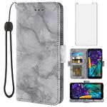 Asuwish Compatible with LG Aristo 4 Plus 4+/Tribute Royal X320/Escape Plus/Journey LTE L322DL/K30 2019 Case and Screen Protector Card Holder Kickstand Flip Marble Wallet Phone Cases for K 30 X2 Black