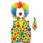 RVSWIHFA Clown Costume Set - Wig Clown Nose Bow Tie Necktie Colorful Vest - Cosplay Carnivals Dress-up Halloween Birthdays