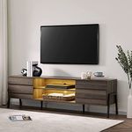 WAMPAT LED Mid-Century Modern TV Stand for TVs up to 75 inch Flat Screen Wood TV Console Media Cabinet with Storage for 80 inch TV,Home Entertainment Center in Brown for Living Room Bedroom,70 inch