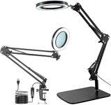 Viiwuu 15X Magnifying Glass with Light, LED Desk Lamp with Base and Clamp, 3 Color Modes, 10 Brightness, 72 Dimmable LED, 4.2" Diameter Real Glass Lens LED Magnifying Glasses for Reading Work Repair