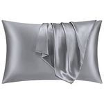 Maple&Stone Satin Pillowcase for Hair and Skin, Pillow Cases with Envelope Closure, 2 Pack Soft Pillow Cover Light Grey, Queen 20"x30"