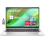 HP EliteBook 845 G8 14" FHD Business Laptop, AMD Ryzen 5 PRO 5650U, 64GB RAM, 2TB SSD, AMD Radeon Graphics, Fingerprint Reader, HD Camera, Wi‑Fi 6, Win 11 Pro, Silver, 32GB Hotface USB Card