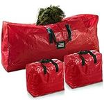 Jumbo 9FT Christmas Tree Storage Bag - 3 Piece Set Includes 2 Garland Storage Bags for Xmas Decorations - Durable Reinforced Carry Handles, Dual Zippered Storage Containers Waterproof Xmas Storage Bag