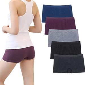 Women's Boyshort Underwear Full Coverage Seamless Panties Soft Stretch Boxer Briefs 5 Packs, Purple, Gray, Black, Blue, Navy Blue, Medium