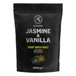 Foot Bath Salt Jasmine - Vanilla 1000g - Pedicure Foot Soak - Foot Bath Additive with Essential Jasmine Oil - Vanilla Extract - Natural Sea Salt - Foot Care - Beauty - Relax - Aromatherapy