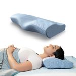 WELLGIVER Cervical Memory Foam Pillow for Neck Pain | 2 Year Warranty | 19 x 11 x 4 Inch Standard | Orthopedic Pillow Spondylitis Neck & Shoulder Pain | Washable Jacquard Blue Cover | Pack of 1