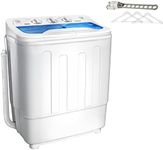 Erivess Portable Twin Tub 18lbs Washing Machine with Drying Rack, 11lbs Washer Mini Compact Laundry Machine with 7lbs Spinner, Semi-automatic Washer Combo for Dorms, Apartments