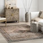 nuLOOM Devin Machine Washable Vintage Medallion Area Rug, 4x6, Light Brown