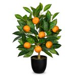 Artificial Potted Plants 15.7 inches Fake Orange Tree Artificial Citrus Fruit Plant with Black Pot Faux Plants Indoor for Home,Office, Living Room Table, Desk