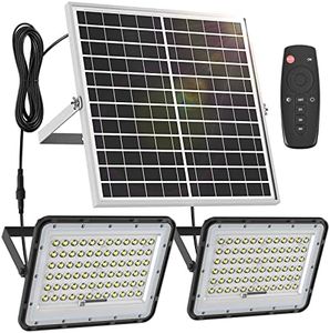 Engrepo Solar Flood Light Outdoor Auto On/Off Dusk to Dawn with Remote Control 1500LM Dual 144LEDs 6000K Bright White Floodlights Ip65 Waterproof Solar Power Light for Yard, Garden, Shed, Barn.