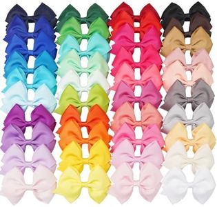 4 inch Hair Bow for Girls in 40 Colors, Grosgrain Ribbon PIgtail bows Alligator Hair Clips for Baby Girls Toddlers and Schoolgirls