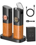 FORLIM Gravity Electric Salt and Pepper Grinder Set, Upgraded Large Capacity, USB Rechargeable Automatic One Hand Operated, Adjustable Coarseness, Auto Dust Lid, LED Light, 2 Pack(Wood Grain)