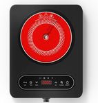 VBGK Portable Ceramic Hob, Single Electric Hob with Knob, LED Display, 10 Power & Temperature Settings, 4-Hours Timer, Safety Lock, Portable Electric Cooktop for All Cookware