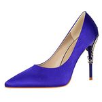 CosyFever Womens DC128 Dress Tuxedo Studded Blue Satin Low Stiletto Court Shoes - 4.5 UK