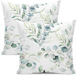 AEIOAE Spring Sage Green Pillow Covers 20x20 Inch Set of 2,Watercolor Eucalyptus Floral Throw Pillows Case,Seafoam Leaves Print Square Cushion Cover Outdoor Leaf Decor for Home Sofa Bed (ZHH121401)