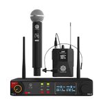 DIGIMORE UHF Wireless Microphone System | Cardioid Pickup | 1 Hand + 1 Head Mic w 3-Pin Mini XLR | 197ft Range | Balanced XLR Outputs | Perfect for Stage, Events, Public Speaking & Worship (D-305 HL)