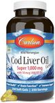 Carlson - Cod Liver Oil Gems, Super 1000 mg, 250 mg Omega-3s, 400 IU (10 mcg) Vitamin D3, Wild Caught Norwegian Arctic Cod Liver Oil, Nordic Fish Oil Capsules, 250 Softgels