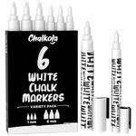 Chalkola White Chalk Markers - White Dry Erase Liquid Chalk Pens for Chalkboard, Blackboard, Window, Bistro, Car Glass, Board, Signs - Variety Pack of 6 - (3x) 1mm & 6mm + 50 Chalk Labels