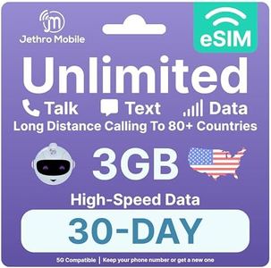 Jethro Mobile - eSIM USA, Quick Activation, 3GB High-Speed Data, Unlimited Talk, Text, & Data, Mobile Hotspot, International Calling, Prepaid Phone Plan (30 Days)